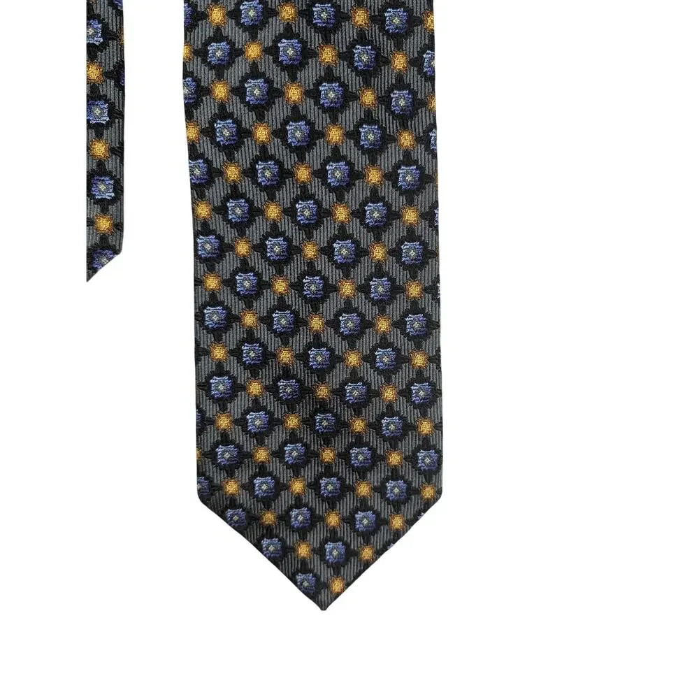 J.Z. Richards Gallery Collection 100% Silk Gray Blue Gold Tie Handmade Grandpa